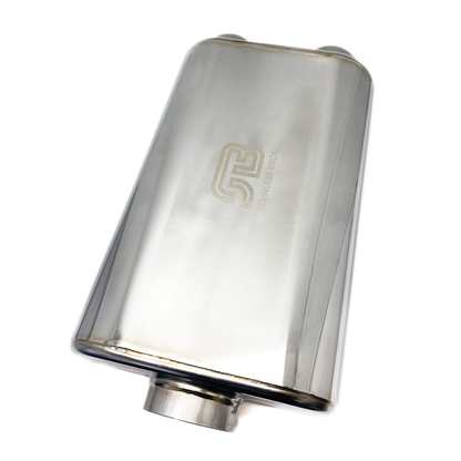 Stainless Bros 17in Overall Length 3in Thin Oval SS304 Muffler - 3in Offset In/Offset Out 616-07623-0230 616-07623-0230 User 1