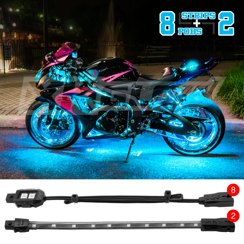 XKGLOW XK Glow Strips Single Color XKGLOW LED Accent Light Motorcycle Kit Light Blue - 8xPod + 2x8In XK034001-AB XK034001-AB User 1