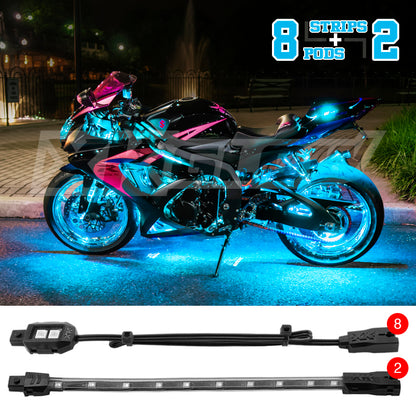 XKGLOW XK Glow Strips Single Color XKGLOW LED Accent Light Motorcycle Kit Light Blue - 8xPod + 2x8In XK034001-AB XK034001-AB User 1
