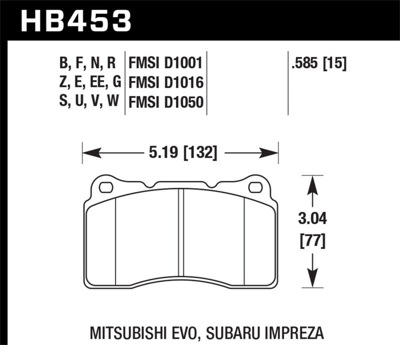Hawk HT (High Temp) Brake Pads Front Cadillac CTS V 2006-2007 HB453S.585 Photo - Primary