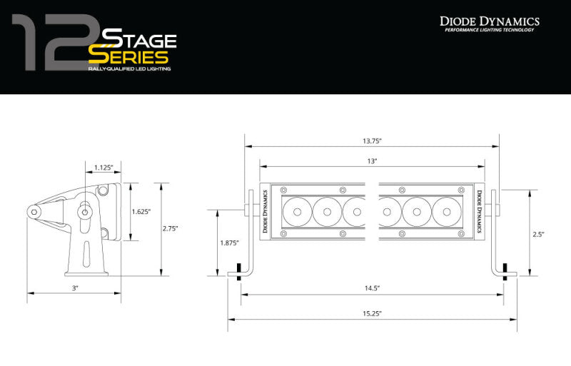 Diode Dynamics 12 In LED Light Bar Single Row Straight - Amber Driving (Pair) Stage Series DD5037P DD5037P User 5