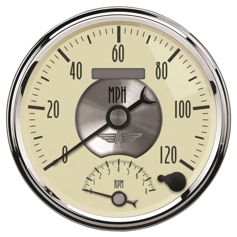 AutoMeter Gauge Tach/Speedo 5in. 120MPH & 8K RPM Elec. Program. Prestige Antq. Ivory 2090 2090 Photo - Primary