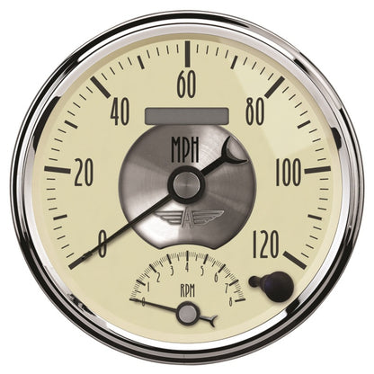 AutoMeter Gauge Tach/Speedo 5in. 120MPH & 8K RPM Elec. Program. Prestige Antq. Ivory 2090 2090 Photo - Primary
