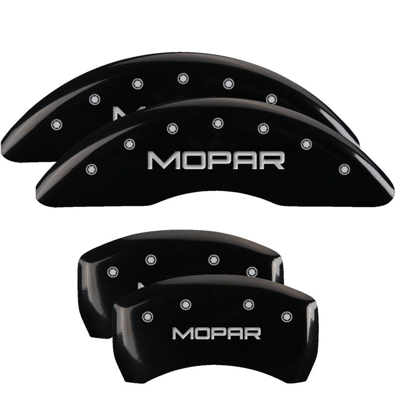 MGP 4 Caliper Covers Engraved Front & Rear MOPAR Black finish silver ch 42012SMOPBK 42012SMOPBK Photo - Primary