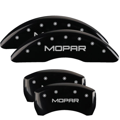 MGP 4 Caliper Covers Engraved Front & Rear MOPAR Black finish silver ch 42012SMOPBK 42012SMOPBK Photo - Primary