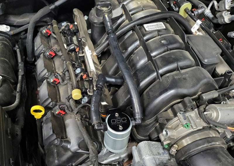 J&L 05-23 Dodge Charger 5.7L Hemi Passenger Side Oil Separator 3.0 - Clear Anodized 3061P-C 3061P-C Photo - Mounted