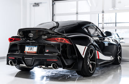 AWE 2020 Toyota Supra A90 Non-Resonated Touring Edition Exhaust - 5in Chrome Silver Tips 3020-32058 3020-32058 Photo - Mounted