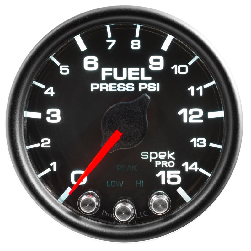 Autometer Spek-Pro Gauge Fuel Press 2 1/16in 15psi Stepper Motor W/Peak & Warn Blk/Blk P31532 P31532 User 1