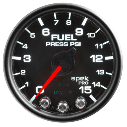 Autometer Spek-Pro Gauge Fuel Press 2 1/16in 15psi Stepper Motor W/Peak & Warn Blk/Blk P31532 P31532 User 1