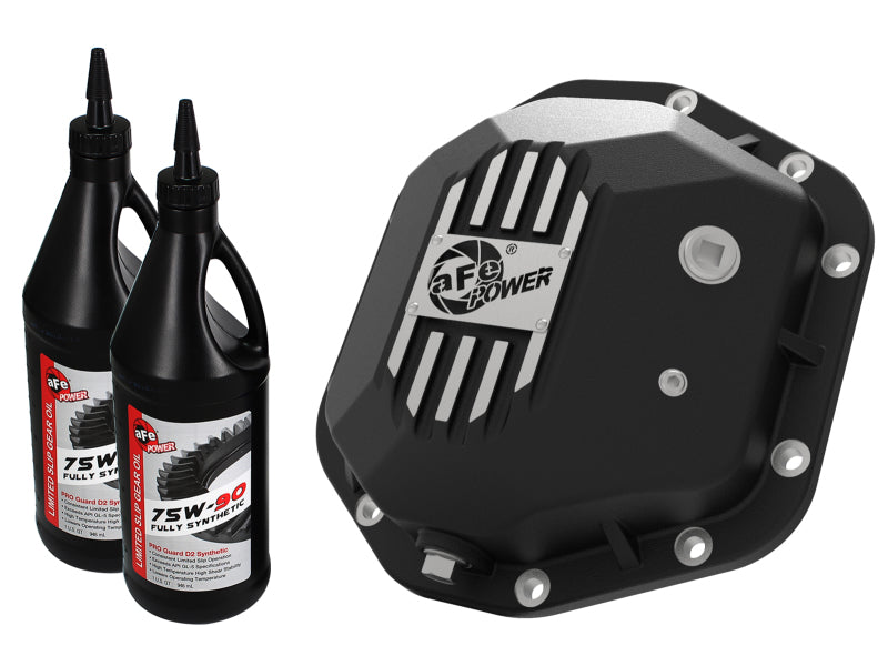 aFe 97-18 Jeep Wrangler TJ/JK Dana 44 Street Series Diff Cover w/ Machined Fins & Gear Oil - Black 46-71111B 46-71111B Photo - Primary
