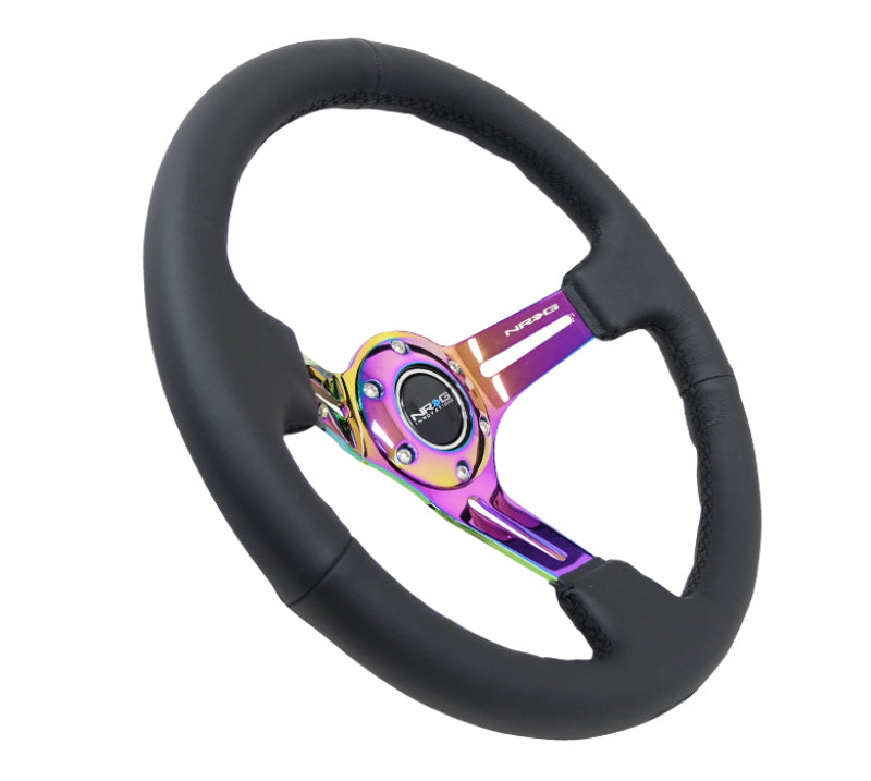 NRG Reinforced Steering Wheel 350mm Sport Leather (3" Deep) Black Stitch RST-018R-MCBS Photo - Primary