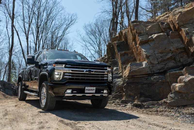 MBRP 2020+ GMC/Chevy 2500/3500 6.6L Duramax 4in Mand Bent Tubing Pro-Ser Cat Back Single Side - Blk S6059BLK S6059BLK Photo - lifestyle view
