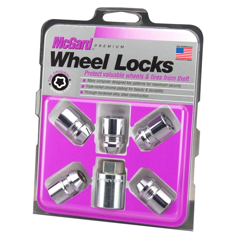 McGard Wheel Lock Nut Set - 5pk. (Cone Seat) M12X1.25 / 3/4 Hex / 1.28in. Length - Chrome 24552 24552 Photo - in package