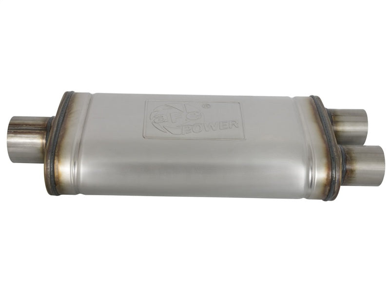 aFe MACH Force-Xp 409 Stainless Steel Muffler: 3" Center Inlet /2.5" Dual 49M00018 Photo - Unmounted