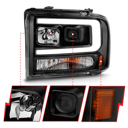 ANZO 99-04 Ford F250/F350/F450/Excursion (excl 99) Projector Headlights - w/ Light Bar Black Housing 111551 111551 Photo - Unmounted