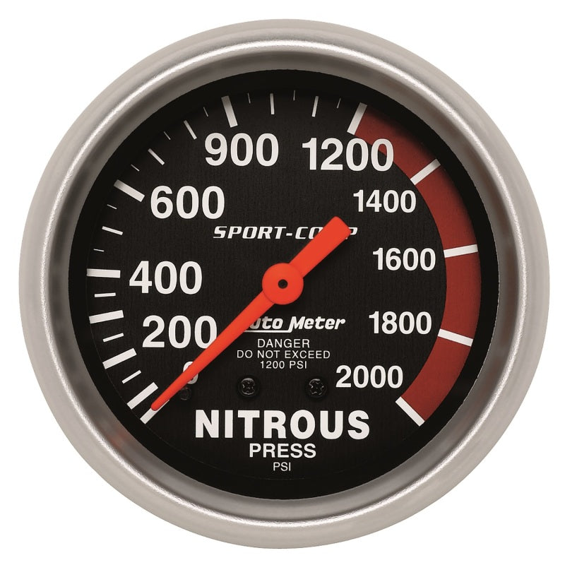 Autometer Gauge, Nitrous Pressure, 2 5/8", 2000Psi, Mechanical, SportT-Comp 3428 Photo - Primary