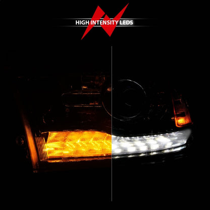ANZO 09-18 Dodge 1500-3500 LED Plank Style Headlights w/Switchback+Sequential Hyper Black (OE Style) 111608 111608 Photo - Unmounted