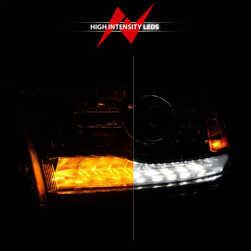 ANZO 09-18 Dodge 1500-3500 LED Plank Style Headlights w/Switchback+Sequential Hyper Black (OE Style) 111608 111608 Photo - Unmounted