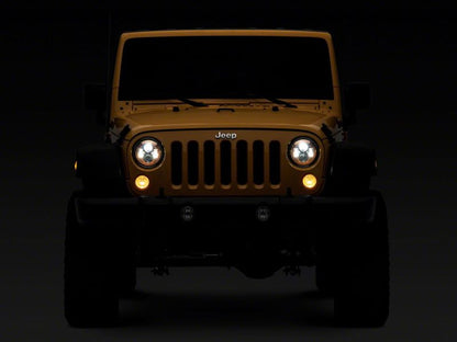 Raxiom 07-18 Jeep Wrangler JK 7-In LED Headlights Orange Housing- Clear Lens J154700 J154700 Photo - Close Up