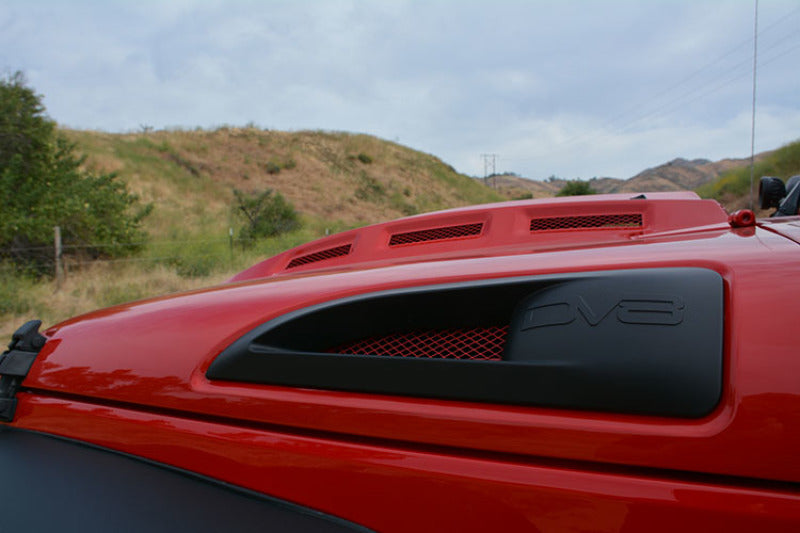 DV8 Offroad 07-18 Jeep Wrangler JK Metal Heat Dispersion Hood - Primer Black HDMB07-02 HDMB07-02 Photo - Mounted