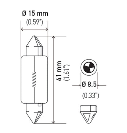 Hella Bulb 6480 24V 18W SV8.5-8 T4.625 15x43mm 6480 6480 Technical Drawing