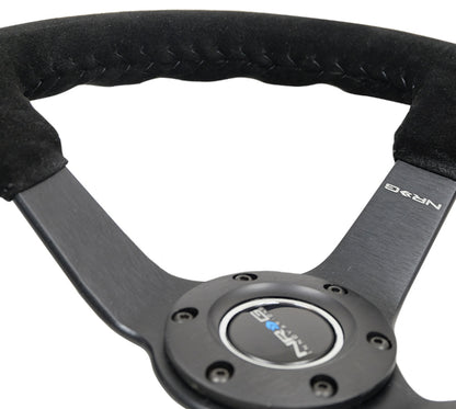 NRG Reinforced Steering Wheel (350mm / 3in. Deep) Blk Suede/Blk Bball Stitch w/5mm Matte Black Spoke RST-036MB-S-BK RST-036MB-S-BK Photo - Primary