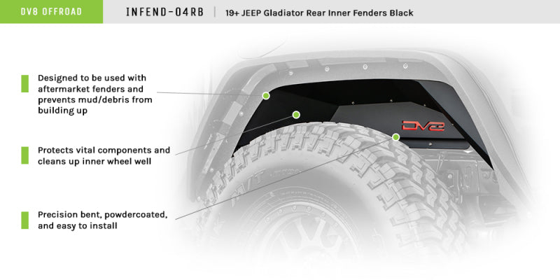 DV8 Offroad 201+ Jeep Gladiator Rear Inner Fenders - Black INFEND-04RB INFEND-04RB Product Brochure - a specific brochure describing a Product