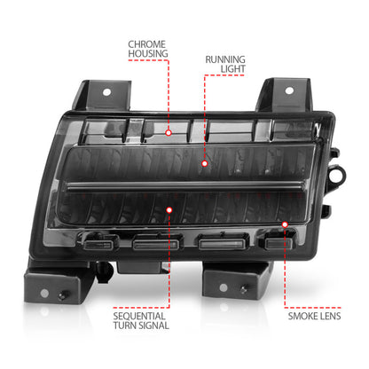 ANZO 2018-2021 Jeep Wrangler LED Side Markers Chrome Housing Smoke Lens w/ Seq. Signal Sport Bulb 511085 511085 Photo - Unmounted