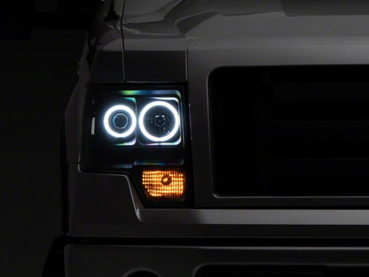 Raxiom 09-14 Ford F-150 Super White LED Halo Projector Headlights- Blk Housing (Clear Lens) T542825 T542825 Photo - Close Up