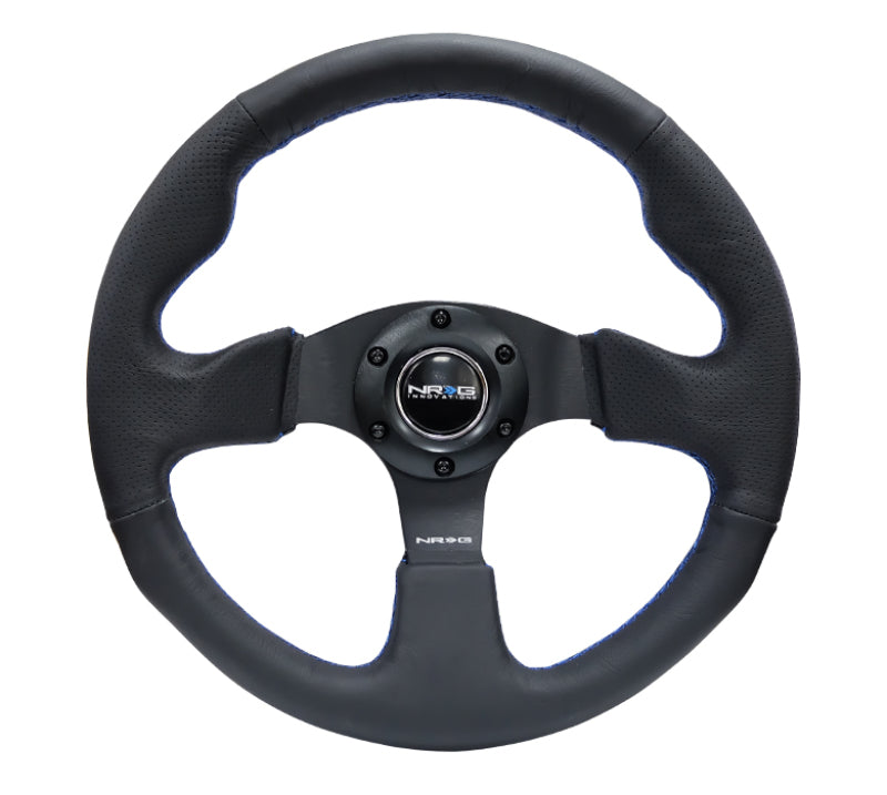 NRG Reinforced Steering Wheel-Leather Steering Wheel 320mm w/ Blue Stitch RST-012R-BL Photo - Primary