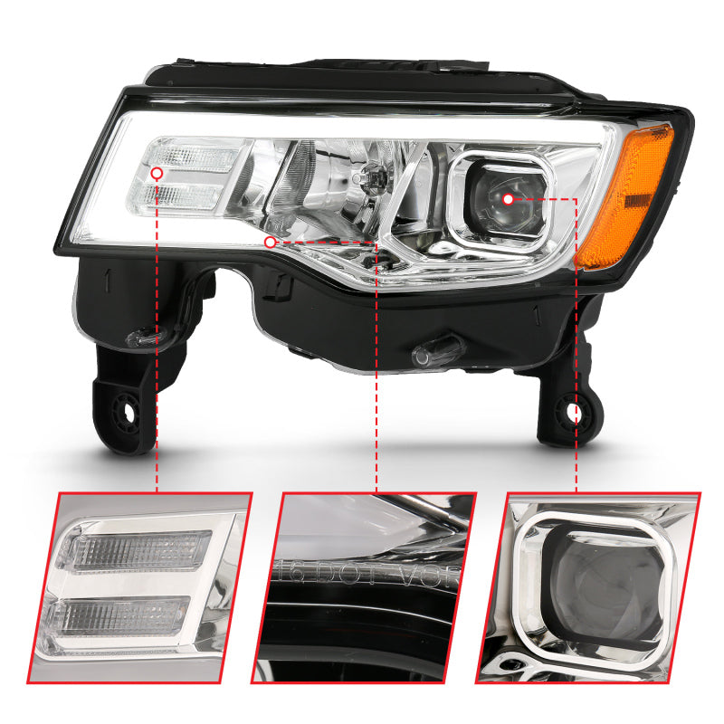 ANZO 2017-2018 Jeep Grand Cherokee Projector Headlights w/ Plank Style Switchback - Chrome w/ Amber 111419 111419 Photo - lifestyle view