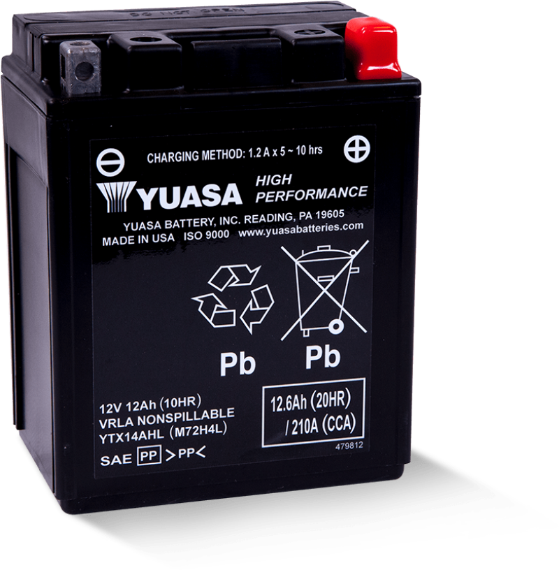 Yuasa Battery Yuasa YTX14AHL Maintenance Free AGM 12 Volt Battery YUAM72H4L