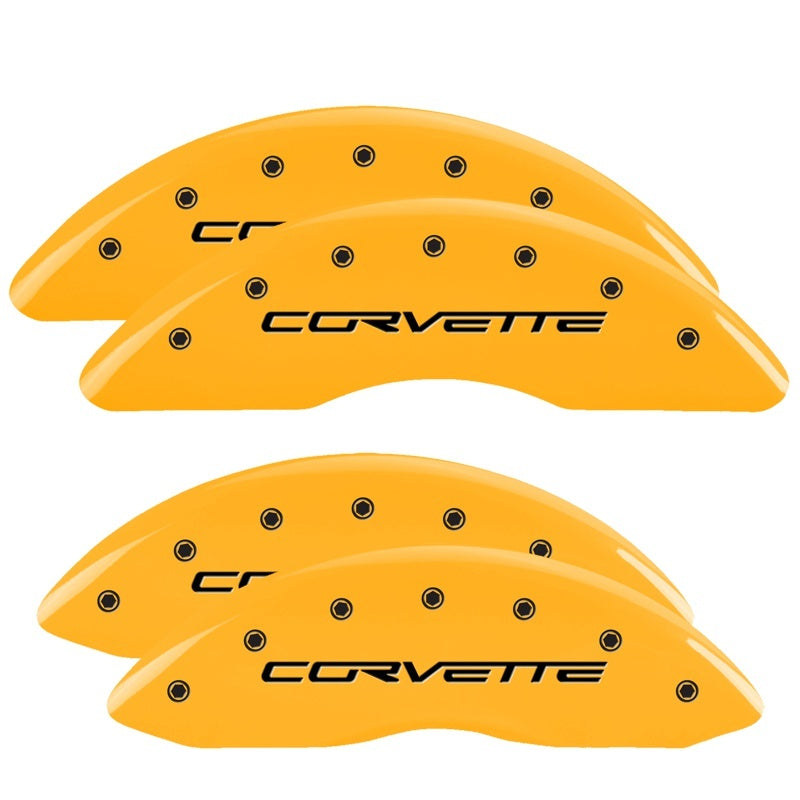 MGP 4 Caliper Covers Engraved Front & Rear C6/Corvette Yellow finish black ch 13083SCV6YL 13083SCV6YL Photo - Primary