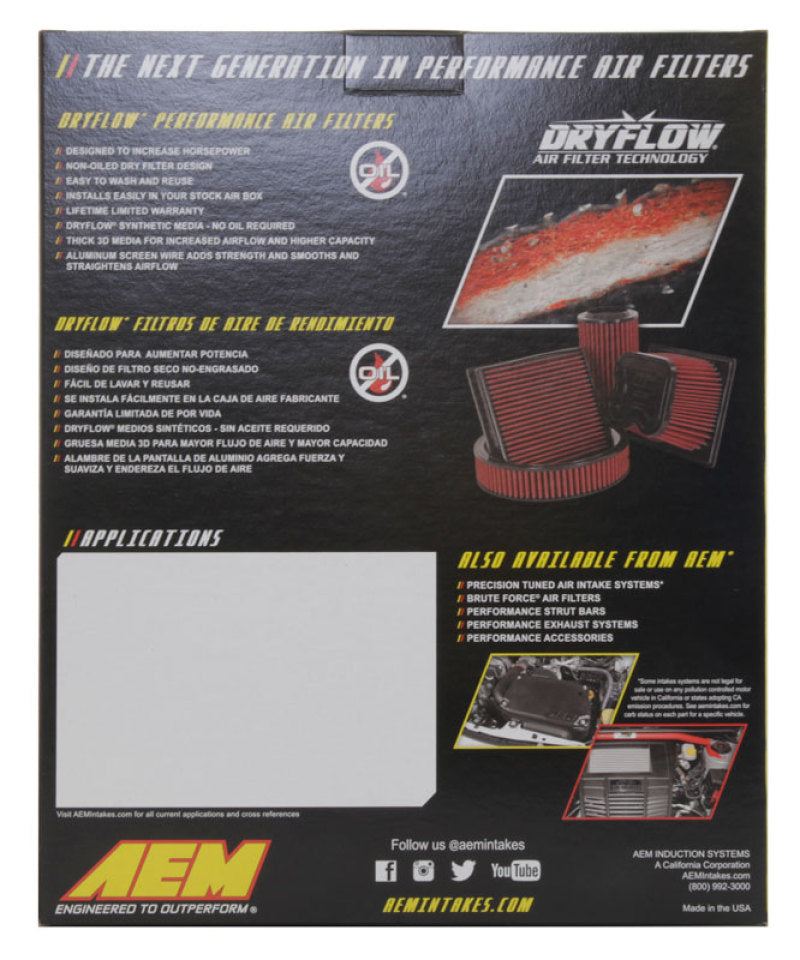 AEM Induction AEM 2015 Hyundai Genesis Sedan V6-3.8L F/I Dryflow Air Filter 28-50019 28-50019 Photo - in package