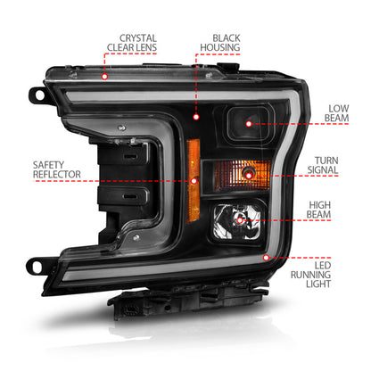 ANZO 2018-2020 Ford F-150 Projector Headlight w/ Plank Style Switchback Black Housing 111509 111509 Photo - Unmounted