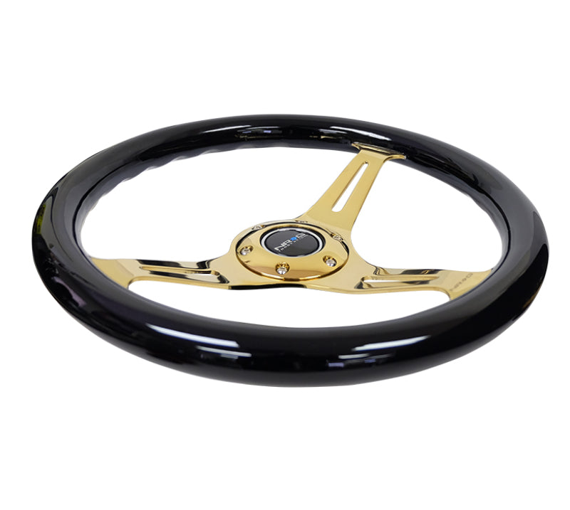 NRG Classic Wood Grain Wheel - 350mm 3 Chrome Gold Spokes - Black Grip ST-015CG-BK Photo - Primary