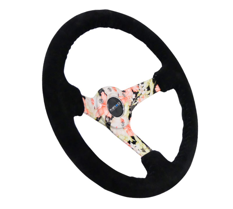 NRG Reinforced Steering Wheel (350mm / 3in. Deep) Blk Suede Floral Dipped w/ Blk Baseball Stitch RST-036FL-S RST-036FL-S Photo - Primary