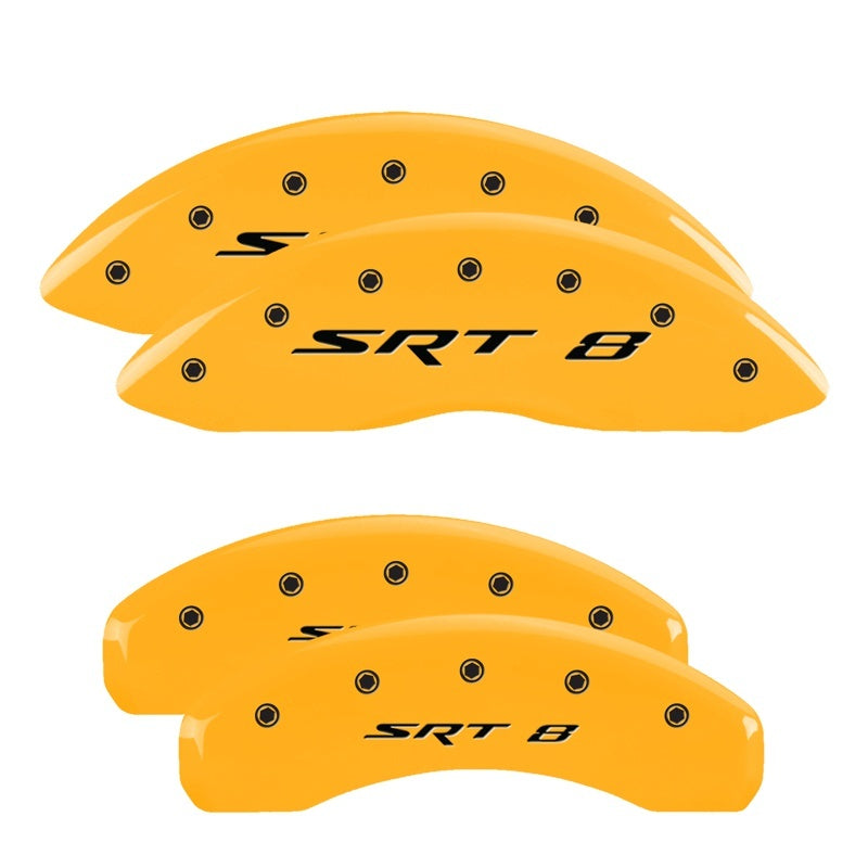 MGP 4 Caliper Covers Engraved Front & Rear 11-18 Jeep Grand Cherokee Yellow Finish Black SRT-8 Logo 42020SSR8YL 42020SSR8YL Photo - Primary