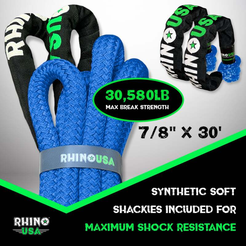Rhino USA 7/8In X 30Ft Kinetic Rope Recovery Kit W/Soft Shackles (Blue) RG-KRKIT78X30-BLU RG-KRKIT78X30-BLU User 1