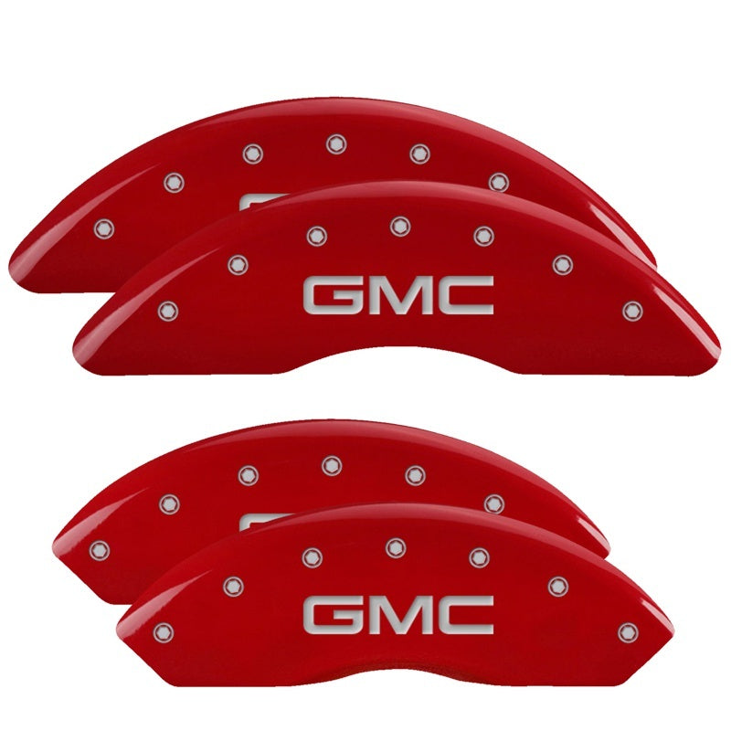 MGP 4 Caliper Covers Engraved Front & Rear GMC Red finish silver ch 34210SGMCRD 34210SGMCRD Photo - Primary