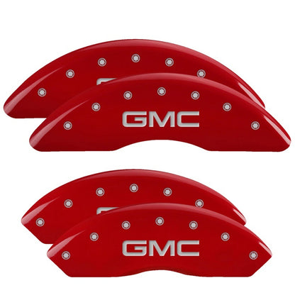 MGP 4 Caliper Covers Engraved Front & Rear GMC Red finish silver ch 34210SGMCRD 34210SGMCRD Photo - Primary