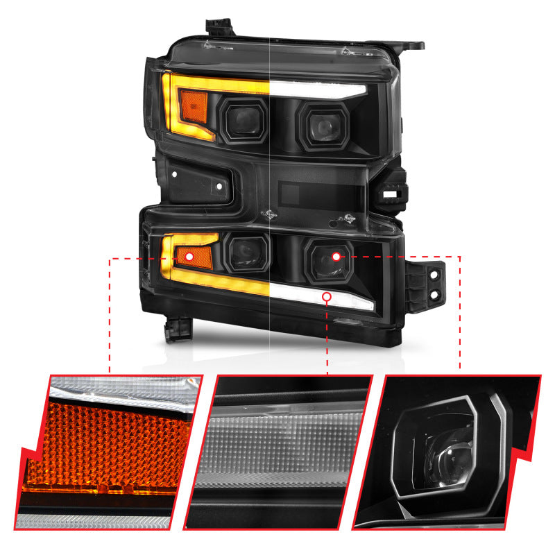 ANZO 19-22 Chevrolet Silverado 1500 LED Proj HL w/Lgt Bar SwBk Seq. Blk w/In. Light - Passenger Side 111566-R 111566-R User 2