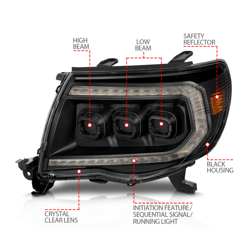 ANZO 05-11 Toyota Tacoma Full LED Proj Headlights White DRL/Init/SeqSig Black - Pair 111640A 111640A User 1