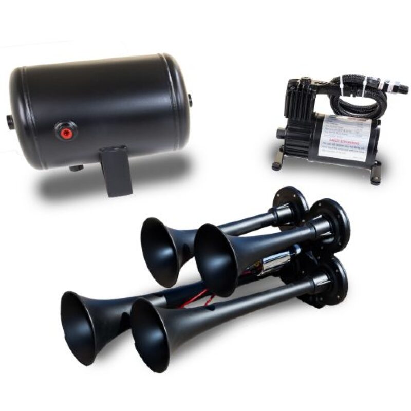 Kleinn Air Horns Kleinn Quad Black Horn Kit w/ 130 PSI Air Compressor / 1.0 gal Air Tank HK4-1 HK4-1 Photo - Primary