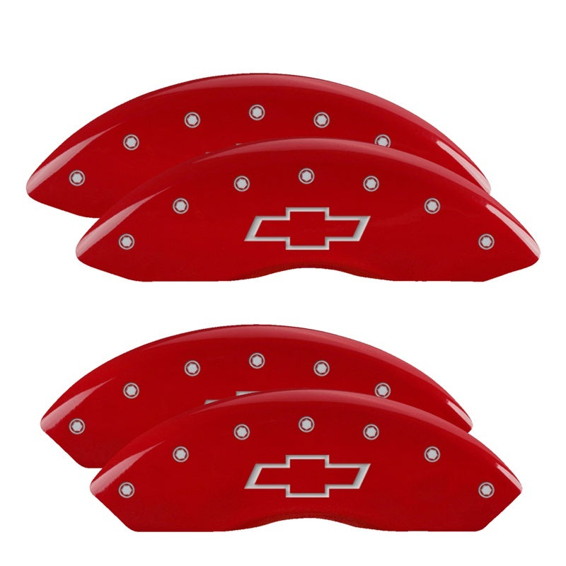 MGP 4 Caliper Covers Engraved Front & Rear Bowtie Red Finish Silver Char 2014 Chevrolet Express 2500 14243SBOWRD 14243SBOWRD Photo - Primary