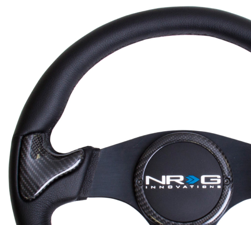 NRG Carbon Fiber Steering Wheel (350mm) Blk Frame Blk Stitching w/Rubber Cover Horn Button ST-014CFBK ST-014CFBK Photo - Primary
