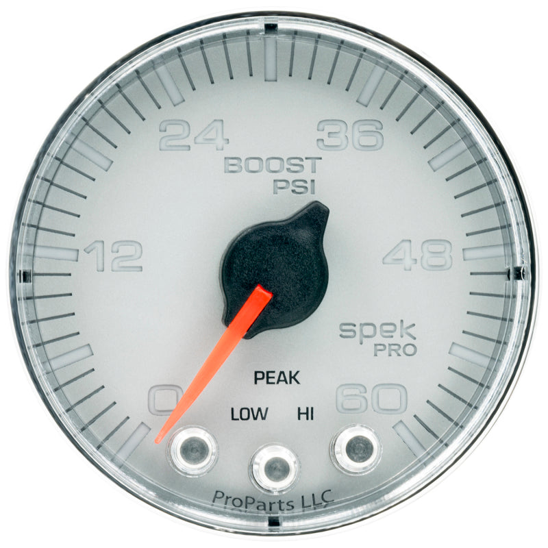 Autometer Spek-Pro Gauge Boost 2 1/16in 60psi Stepper Motor W/Peak & Warn Slvr/Chrm P304218 P304218 User 1