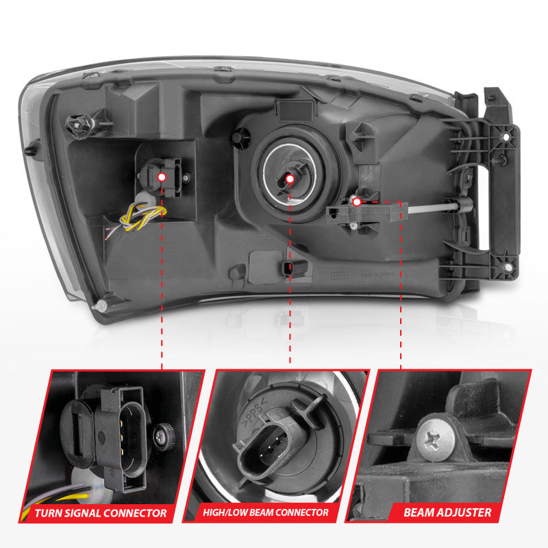 Anzo 06-09 Dodge RAM 1500/2500/3500 Headlights Black Housing/Clear Lens (w/Switchback Light Bars) 111526 111526 User 4