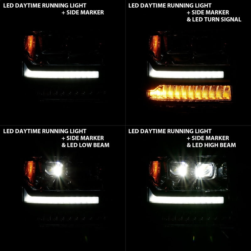ANZO 16-18 Chevrolet Silverado 1500 LED Projector Headlights w/Plank Style Switchback Chrome w/Amber 111421 111421 Photo - Mounted
