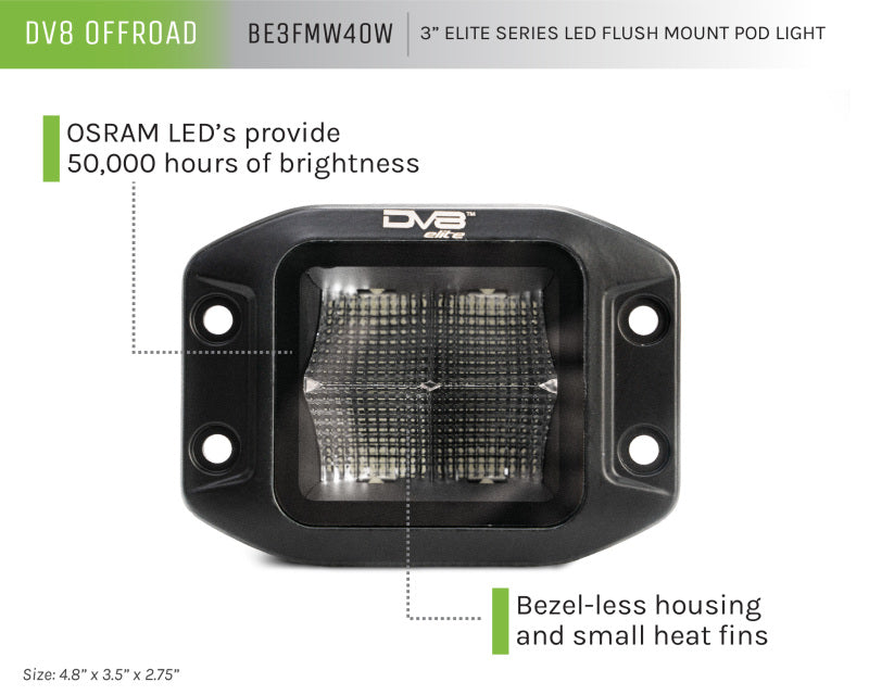 DV8 Offroad Elite Series 3in Cube LED Light 40W Spot 3W LED BE3FMW40W BE3FMW40W User 5
